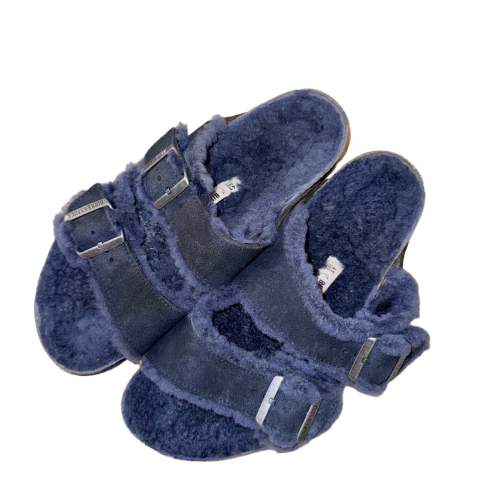 BIRKENSTOCK Arizona blue fur suede sandals women’s shoes size 41 10 10.5 - Picture 1 of 17